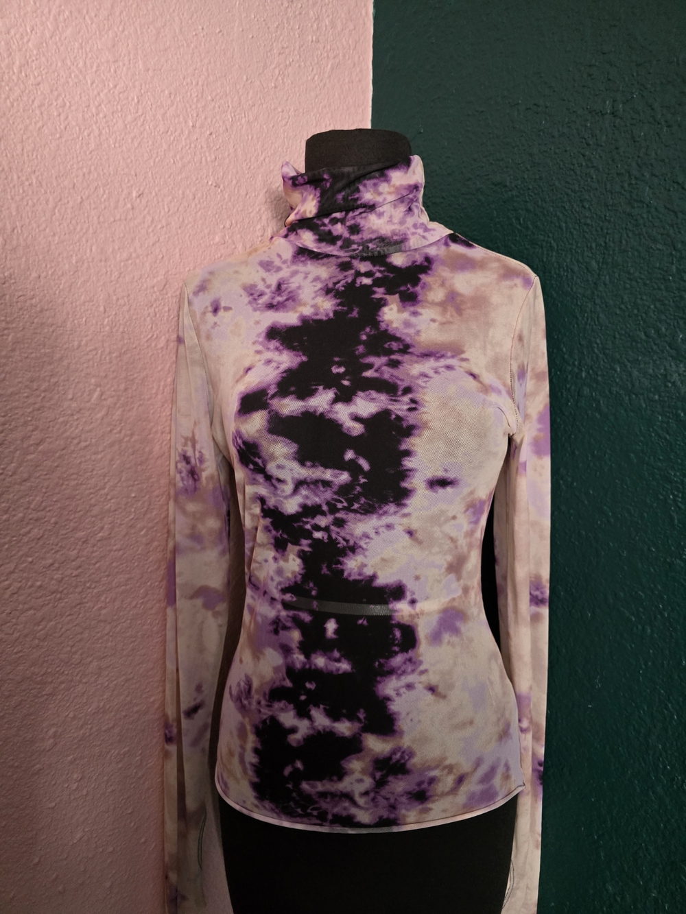 AFRM Purple Black Tie-Dye Long Sleeve Turtleneck